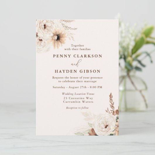 Invitation Boho d'automne Floral et Mariage Boho d'été (Debout devant)