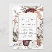 Invitation Boho de Bourgogne Floral tout en un QR Code Mariag (Devant)