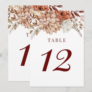 Invitation Boho de Bourgogne Mariage floral Numéro de tableau