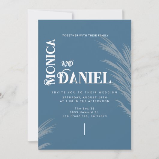 Invitation Boho de luxe bleu & blanc Mariage (Devant)