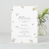 Invitation Boho de premier anniversaire fleur sauvage (Debout devant)