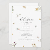 Invitation Boho de premier anniversaire fleur sauvage (Devant / Derrière)