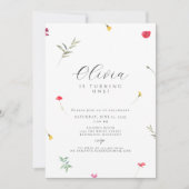 Invitation Boho de premier anniversaire fleur sauvage (Devant)