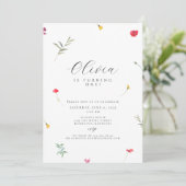 Invitation Boho de premier anniversaire fleur sauvage (Debout devant)