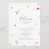 Invitation Boho de premier anniversaire fleur sauvage (Devant / Derrière)