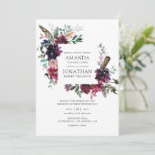 Invitation Boho de vin Bourgogne Mariage Floral (Debout devant)