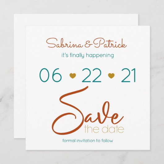 Invitation BOHO décontracté Bold Turquoise Rust Gold Enregist (Devant / Derrière)