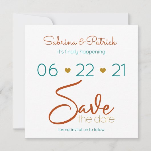 Invitation BOHO décontracté Bold Turquoise Rust Gold Enregist (Devant)