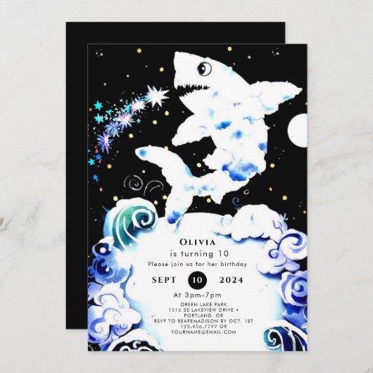 Invitation Boho Deepsea requin modifiable Anniversaire (Devant / Derrière)
