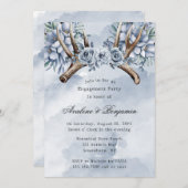 Invitation Boho Deer Antler Blue Floral Bachelorette (Devant / Derrière)