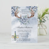 Invitation Boho Deer Antler Blue Floral Brunch & Bubbly (Debout devant)