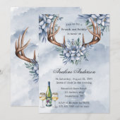Invitation Boho Deer Antler Blue Floral Brunch & Bubbly (Devant / Derrière)