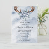 Invitation Boho Deer Antler Blue Floral Mariage Couple Douche (Debout devant)