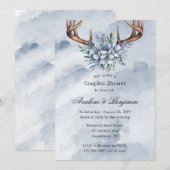 Invitation Boho Deer Antler Blue Floral Mariage Couple Douche (Devant / Derrière)