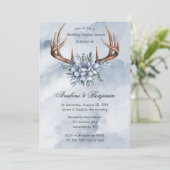Invitation Boho Deer Antler Blue Floral Mariage Couple Douche (Debout devant)