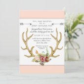 Invitation BOHO Deer Antler Blush Floral Baby Girl Douche (Debout devant)