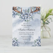 Invitation Boho Deer Antler Dusty Blue Floral Fête des mariée (Debout devant)