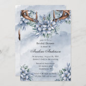 Invitation Boho Deer Antler Dusty Blue Floral Fête des mariée (Devant / Derrière)