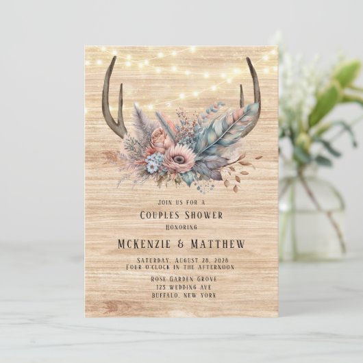 Invitation Boho Deer Antler Floral Couples Douche (Debout devant)