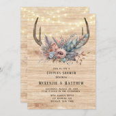 Invitation Boho Deer Antler Floral Couples Douche (Devant / Derrière)