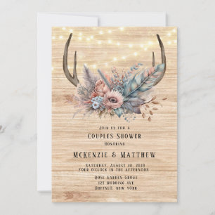 Invitation Boho Deer Antler Floral Couples Douche