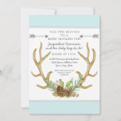 Invitation BOHO Deer Antler Pine Cones Ferns Baby Boy Shoy (Devant)