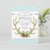 Invitation BOHO Deer Antler Pine Cones Ferns Baby Boy Shoy (Debout devant)