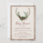 Invitation Boho Deer Antlers | Baby shower de Noël rustique (Devant)