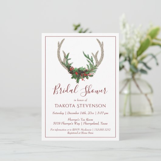 Invitation Boho Deer Antlers | Fête des mariées de Noël rusti (Debout devant)