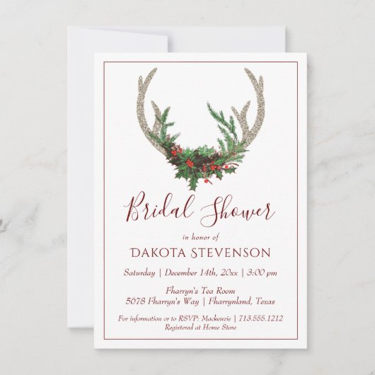 Invitation Boho Deer Antlers | Fête des mariées de Noël rusti (Devant)