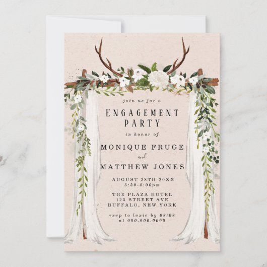 Invitation Boho Deer Antlers White Canopy Engagement Party (Devant)