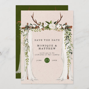 Invitation Boho Deer Antlers White Canopy Enregistrer La Date