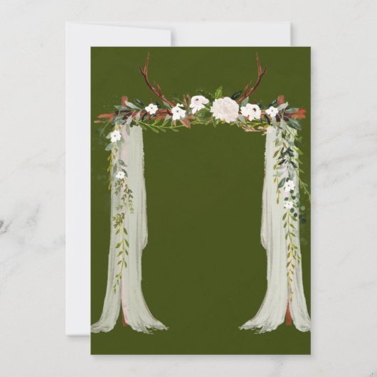 Invitation Boho Deer Antlers White Canopy Rustique Mariage (Dos)