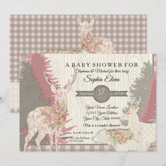 Invitation Boho Deer Bear Baby shower de plaies forestières (Devant / Derrière)