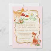 Invitation BOHO Deer Fox Owl Forest Pink Girl Baby shower (Devant)