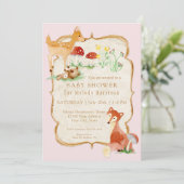 Invitation BOHO Deer Fox Owl Forest Pink Girl Baby shower (Debout devant)