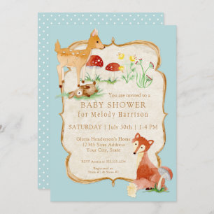 Invitation BOHO Deer Fox Owl Forest Woodsy Boy Baby shower