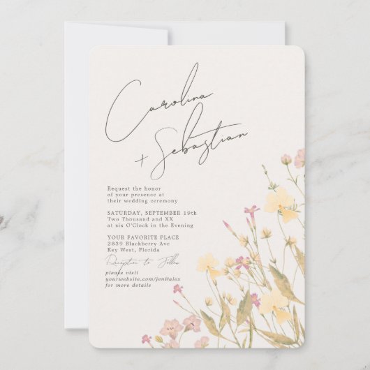 Invitation Boho Delicate Mariage Fleur sauvage (Devant)
