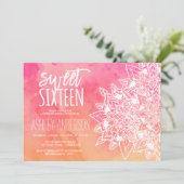 Invitation Boho dentelle florale mandala aquarelle rose Sweet (Debout devant)