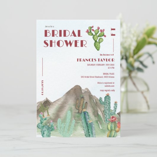 Invitation Boho Desert Cactus Arizona nuptiale douche (Debout devant)
