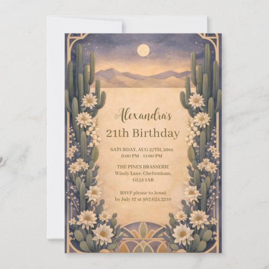 Invitation Boho Desert Cactus Birthday (Devant)