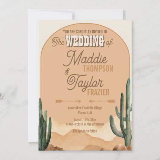 Invitation Boho Desert Cactus Rustique Mariage du sud-ouest (Devant)