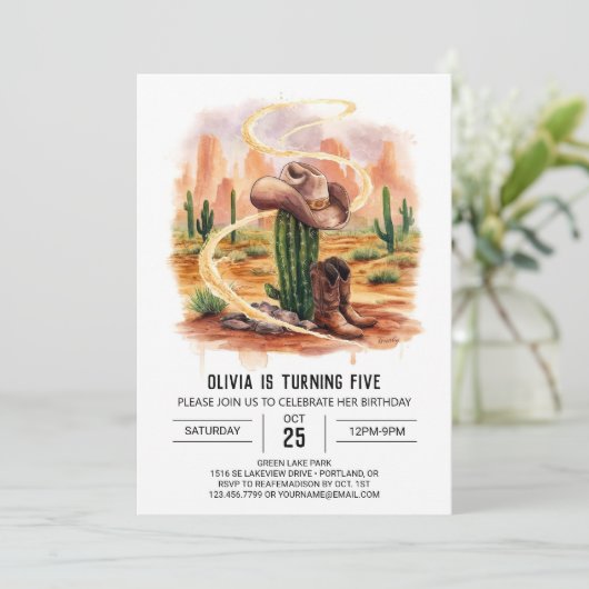Invitation Boho Desert Cowboy Anniversaire (Debout devant)