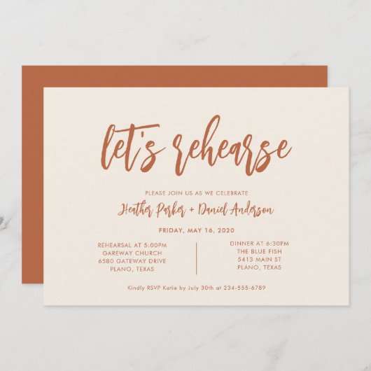 Invitation Boho Desert Dîner de répétition (Devant / Derrière)