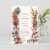 Invitation Boho Desert Feather Pampas Mariage (Debout devant)