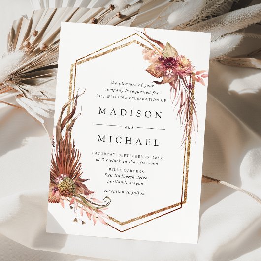 Invitation Boho Desert Floral Mariage géométrique