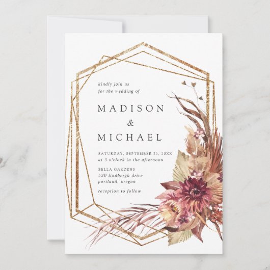 Invitation Boho Desert Floral Mariage géométrique (Devant)