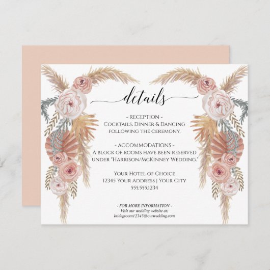 Invitation Boho Desert Pampas Grass Floral n Foliage Mariage (Devant / Derrière)