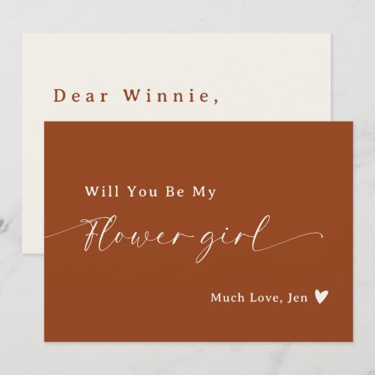 Invitation Boho Desert Rust Script Flower Proposition Card (Devant / Derrière)