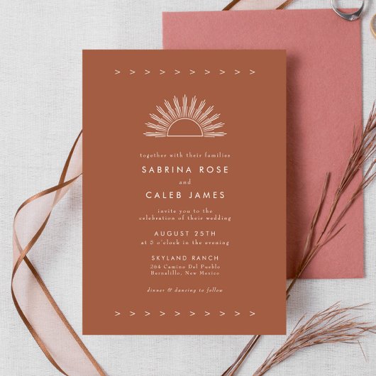 Invitation Boho Désert Soleil Brûlé Orange Terracotta Mariage